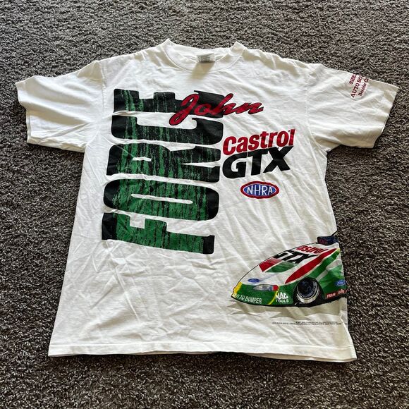 VTG 1997 John Force Racing NASCAR Gastrol GTX T Shirt All Over Print Size Large - Picture 1 of 7